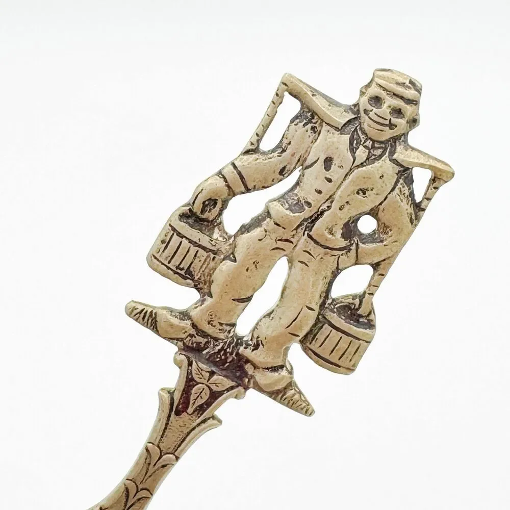 Vintage Dutch Souvenir Spoon Man Carrying Buckets Embossed Windmill Holland Bowl